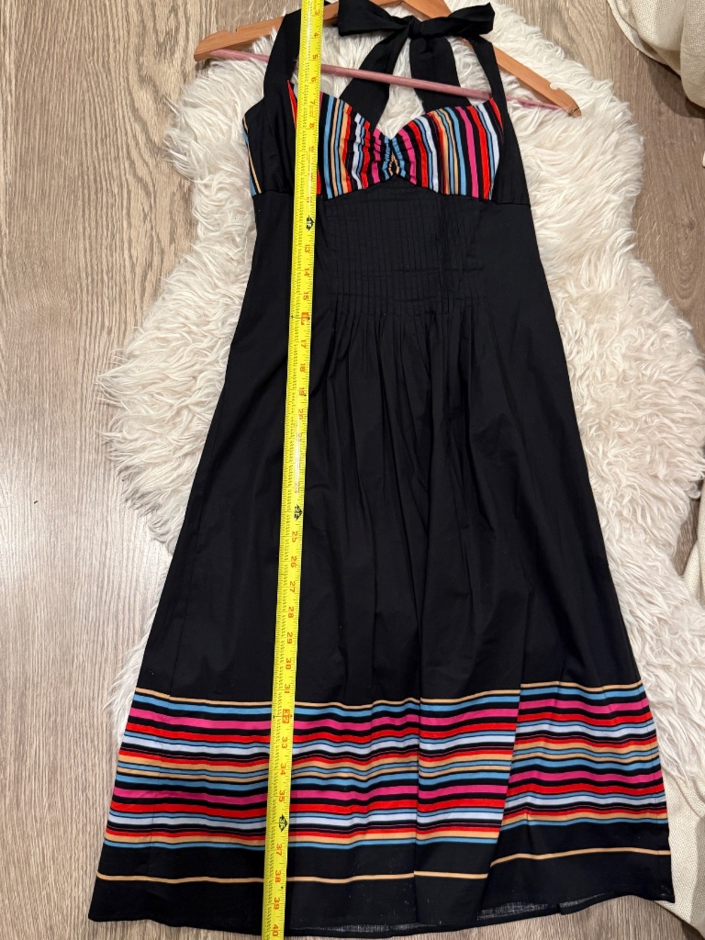 Vintage Y2K Betsey Johnson Striped Halter Dress Black Multicolor Size 6 - Picture 9 of 12